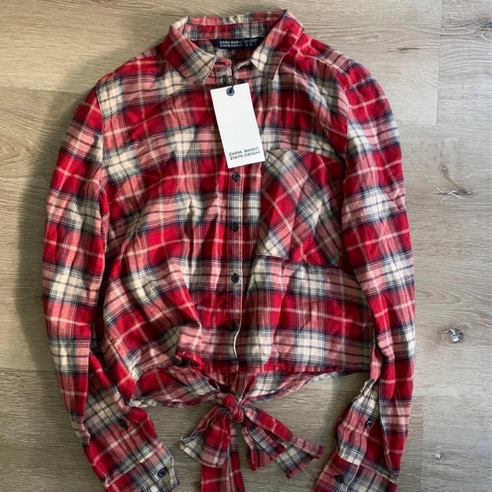 Zara cropped plaid button down